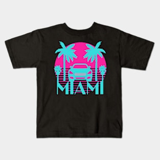 Vintage Miami sunset car and palm trees Kids T-Shirt